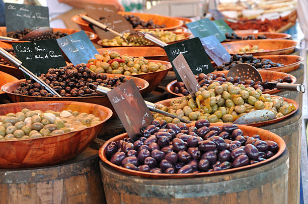 Assortment of olives on Provencal farmer's market.