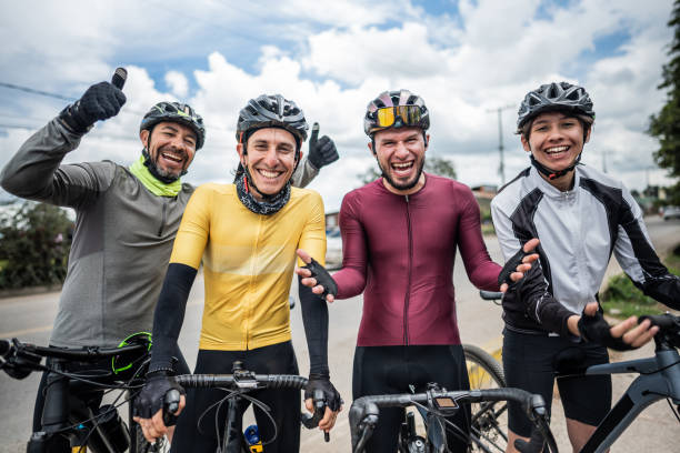 Portrait of cyclist men on the city
